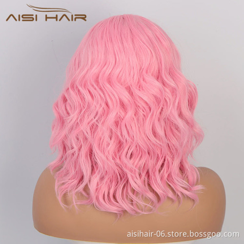 Aisi Hair Wholesale Medium Long Body Wavy Pink Wig Long Wavy Swiss Lace Wig Synthetic Lace Frontal Hair Wigs For Black Women